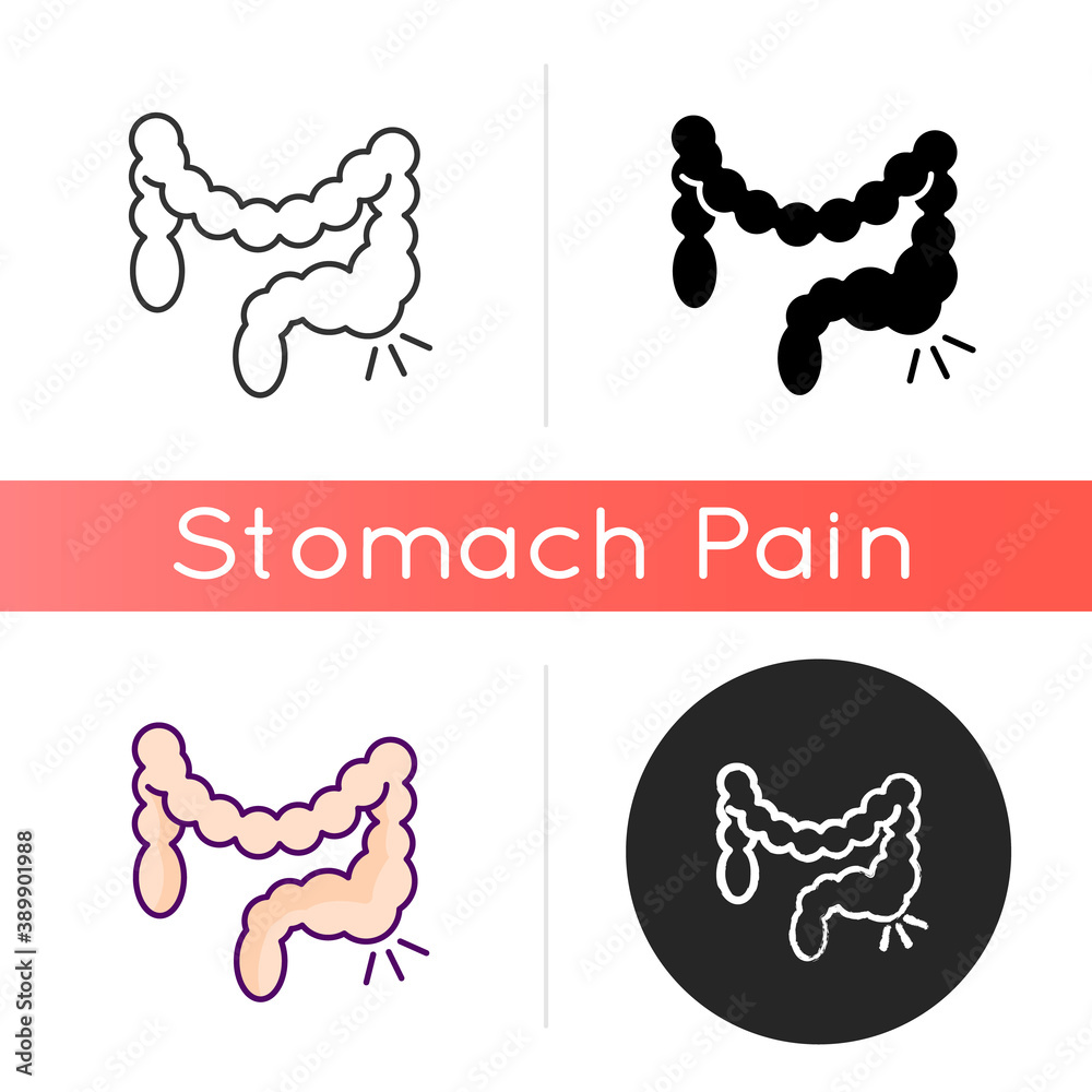 Constipation icon. Abdominal pain. Bowel movements. Hemorrhoids
