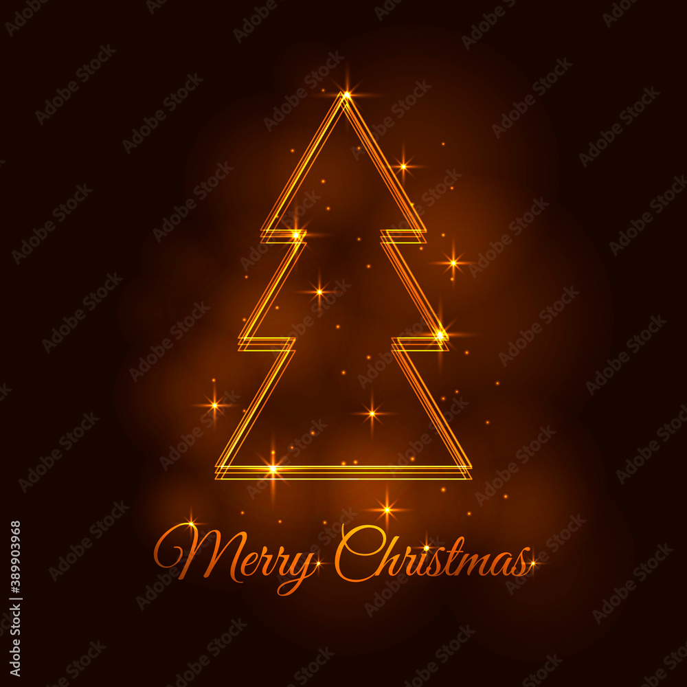 Gold Christmas tree with sparkles on abstract background. Gold Christmas tree with sparkles on abstract background.