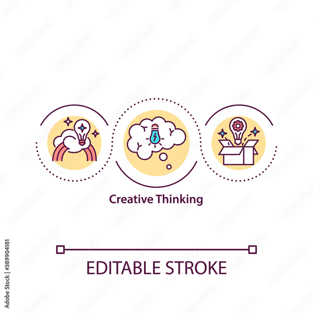 Creative thinking concept icon. Brainstorming. Self-improvement. Lateral thinking idea thin line illustration. Vector isolated outline RGB color drawing. Editable stroke.