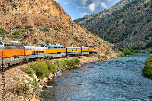 Train going through canyon