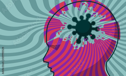 coronavirus mental and wellbeing health impact covid virus cell in head breakdown