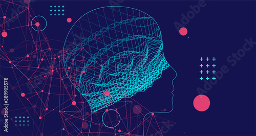 Outline of a human head with an abstract wave. Plexus effect.