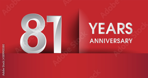 81st Years Anniversary celebration logo, flat design isolated on red background, vector elements for banner, invitation card and birthday party.