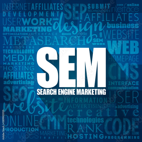 SEM - Search Engine Marketing word cloud, business concept background
