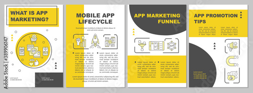 Mobile app lifecycle brochure template. App marketing funnel. Flyer, booklet, leaflet print, cover design with linear icons. Vector layouts for magazines, annual reports, advertising posters