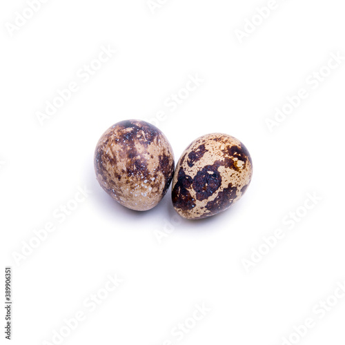 Quail eggs, close-up on a white background, copy space,
