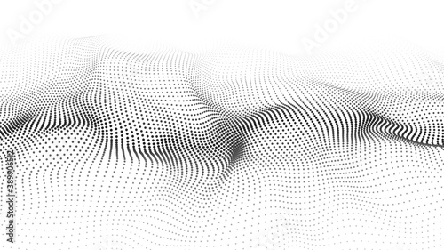 Digital technology wave. Abstract background with dots and lines moving in space. Vector futuristic modern dynamic wave.