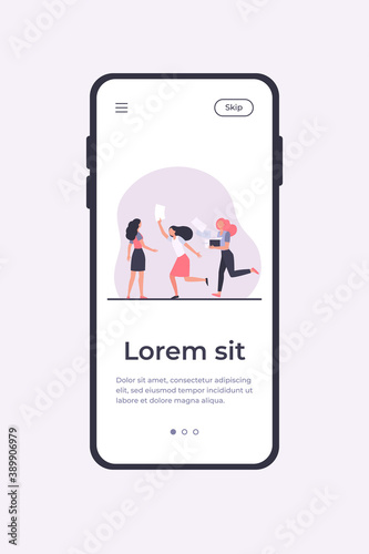 Distributors running with flyers. People giving papers, spreading leaflets flat vector illustration. Election or advertising campaign concept for banner, website design or landing web page