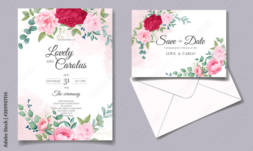 Beautiful blooming floral wedding invitation card set