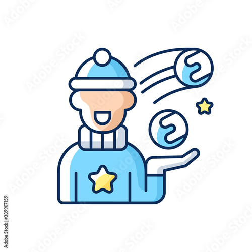 Snowball fight RGB color icon. Winter recreation. Kids playing. Snow ball children game. Festive season entertainment. Christmas time. New Year recreation. Isolated vector illustration