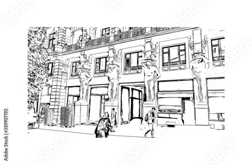 Building view with landmark of Brno is a city in the Czech Republic. Hand drawn sketch illustration in vector.