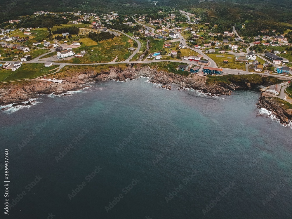 aerial view of the coast of newfoundland, canada. town of Pouch cove