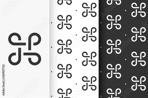 Set of seamless patterns Bowen knots in flat style. Collection cards Celtic symbol.