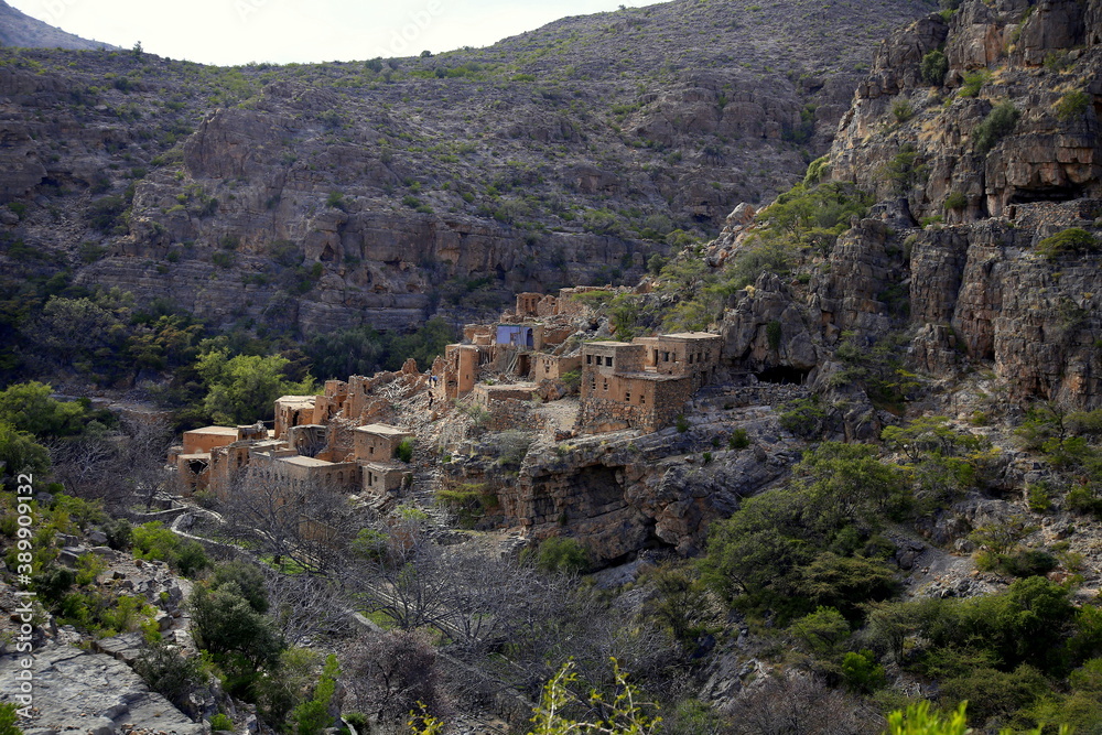Small abandoned village, located in the mountains of the Jabal Akhdar region, Oman