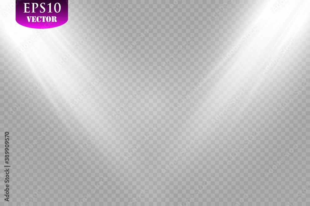 Obraz premium Sunlight on a transparent background. Glow light effects. Star flashed sequins. Sun glare on transparent background. the lens sparkles.