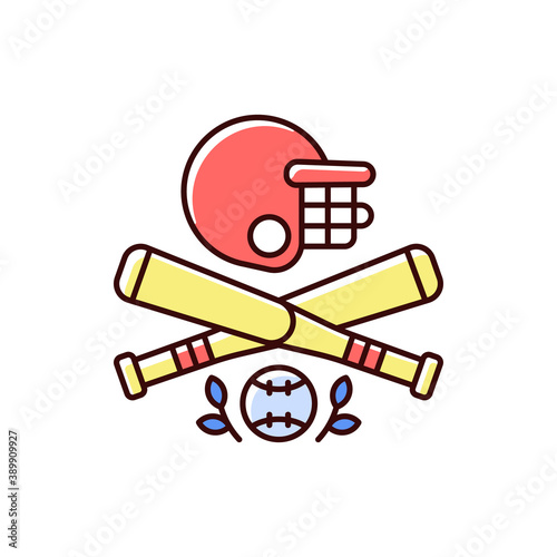 Baseball RGB color icon. Bat-and-ball game. Sport participation. Batting and fielding. Softball. Pitcher and catcher. Outs and runs. National United States team sport. Isolated vector illustration