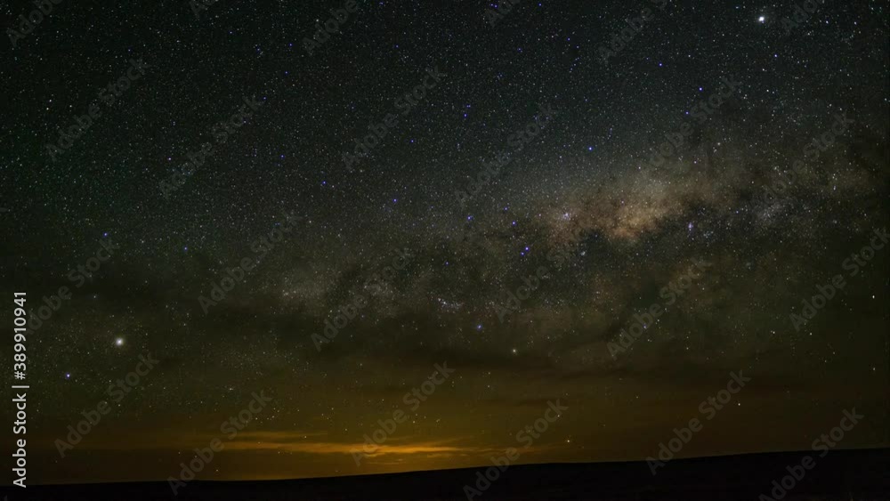 Spectacular night sky timelapse in Sutherland, South Africa, showing the milky way and faint light pollution from Cape Town.