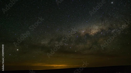 Spectacular night sky timelapse in Sutherland, South Africa, showing the milky way and faint light pollution from Cape Town.