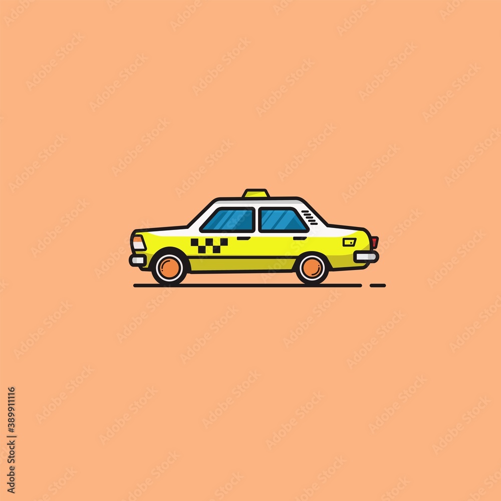 This is a taxi car design with outline vector type