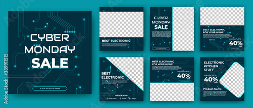 Set of editable square banner template. Social media post template cyber monday sale. Usable for social media post , banner and web internet ads. Flat vector design isolated