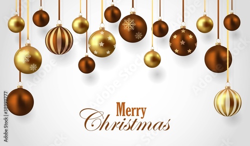 Gold and brown christmas balls with shadow