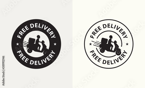Delivery man riding a scooter ,free delivery vector illustration symbol, line art , fast delivery