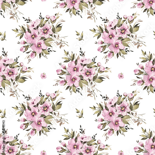 Abstract seamless pattern bouquets of wildflowers and herbs