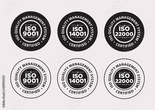 ISO certified, quality management system vector illustration set, black and white,   photo