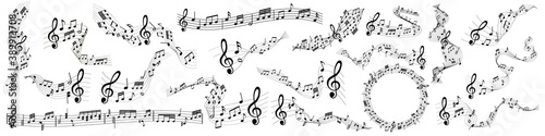 Fotografiet musical notes melody on white background