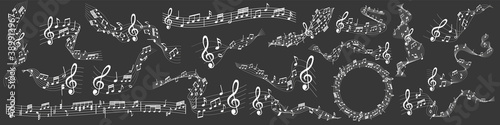 musical notes melody on dark background	
