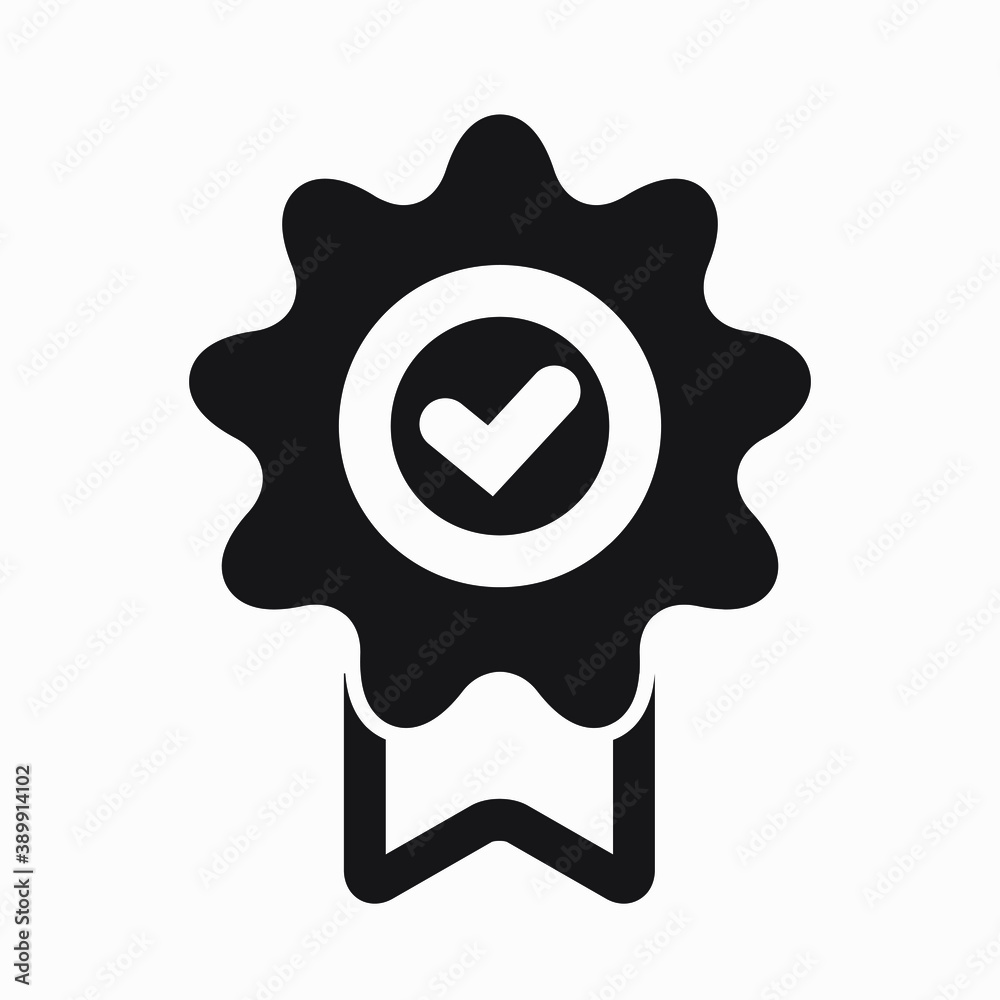 Medal and OK icon. Guarantee illustration. Winner icon. Approval label. Reward. Vector icon. Medal and OK icon. Guarantee illustration. Winner icon. Approval label. Reward. Vector icon.