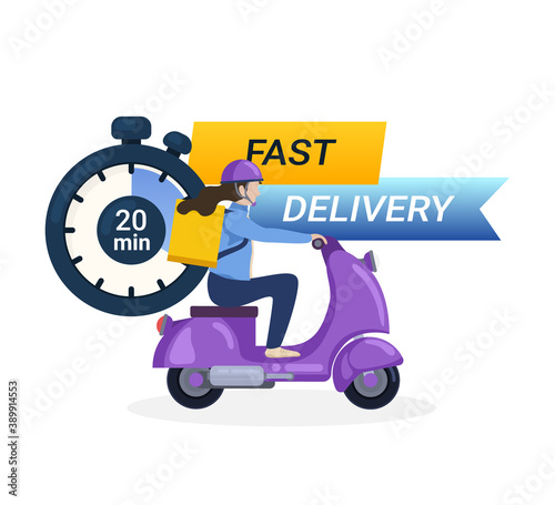 Fast delivery banner. Online food delivery service  online order tracking  delivery home and office. Scooter delivery isolated on white.