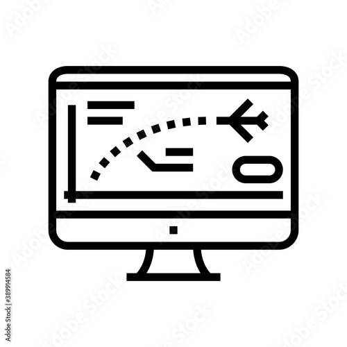 flight path computer simulator line icon vector. flight path computer simulator sign. isolated contour symbol black illustration