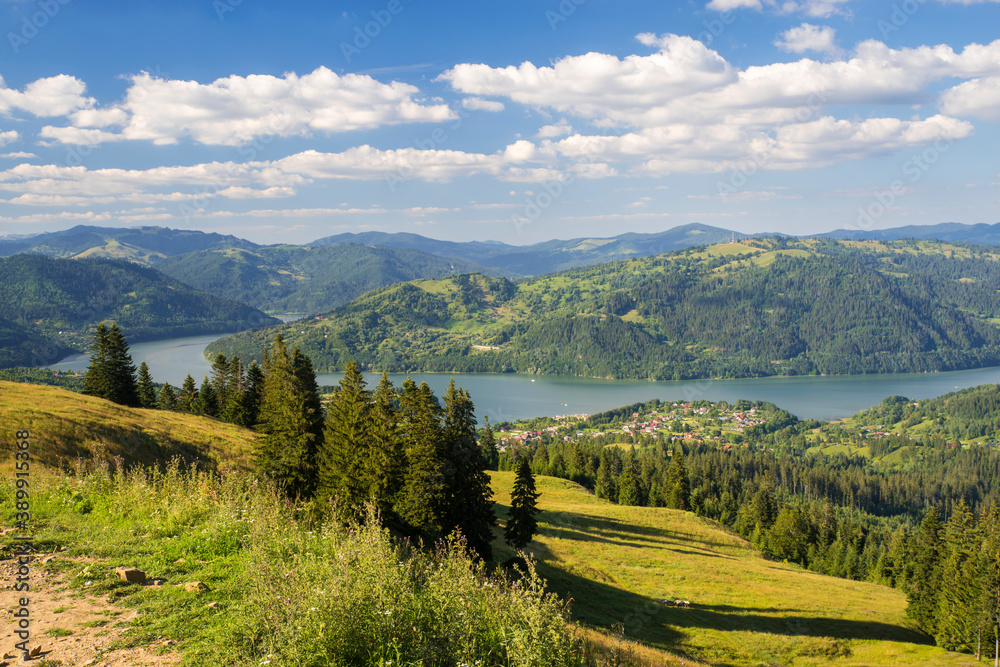 Summer mountain lake in Romanian Carpathians