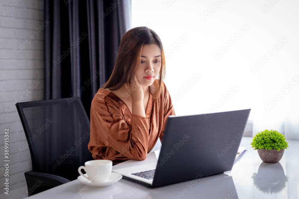 Fototapeta premium Young businesswoman using laptop computer in the office.