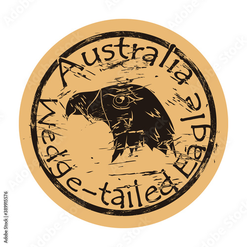 Wedge-tailed eagle bird silhouette icon vector round shabby emblem design old retro style. Eagle hawk head logo stamp on craft paper. Fauna Australia shape vintage grunge sign. Predator bird eaglehawk