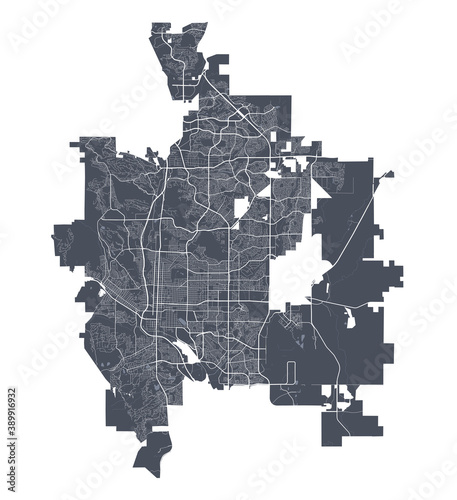 Colorado Springs map. Detailed map of Colorado Springs city poster with streets. Cityscape vector.