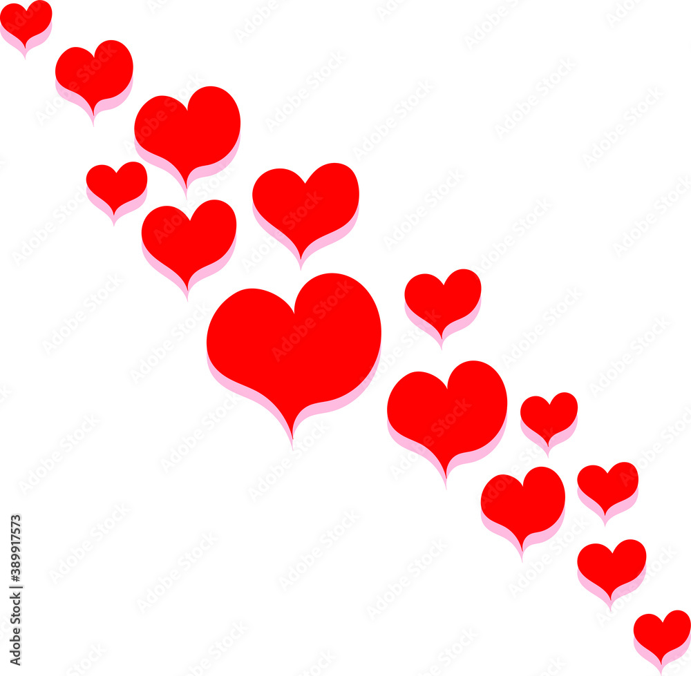 Many red hearts for Valentine's day card background, doodle vector drawing. Beautiful splash for a web page for all lovers, a symbol of love.