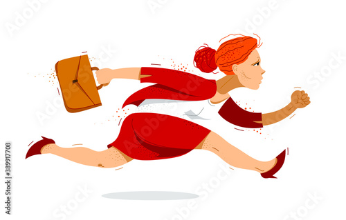 Business woman run and hurr...