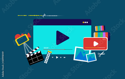 video making, video editing, film making, minimalist, flat vector illustration