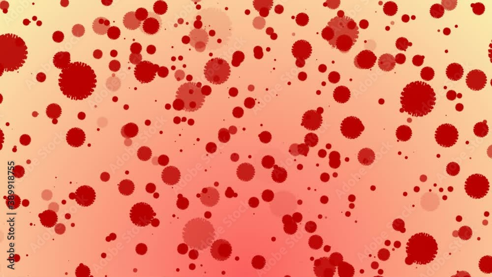 Malattia da coronavirus, epidemia del virus SARS-CoV-2, video 3d covid-19, vista microscopica di cellule fluttuanti del virus dell'influenza.