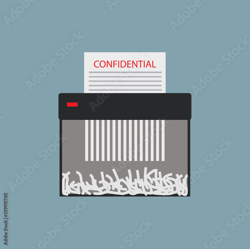 file shedder flat vector illustration, confidential paper in paper shedder
