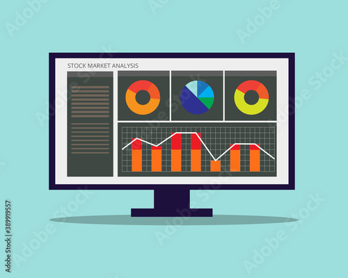 finance application interface, stock market, flat vector illustration 