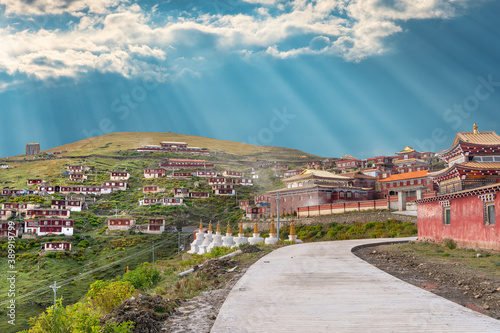 The amazing view of tibetan buddhist academy and monastery - Dongga Temple on Tibet photo