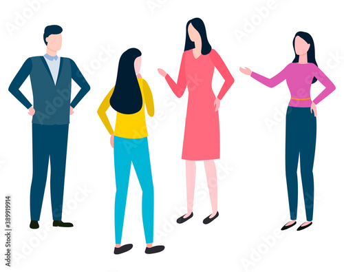Consulting man and woman discussing business issues, collaboration of colleagues. Vector brokers and hucksters, stockbrokers or bill-brokers isolated