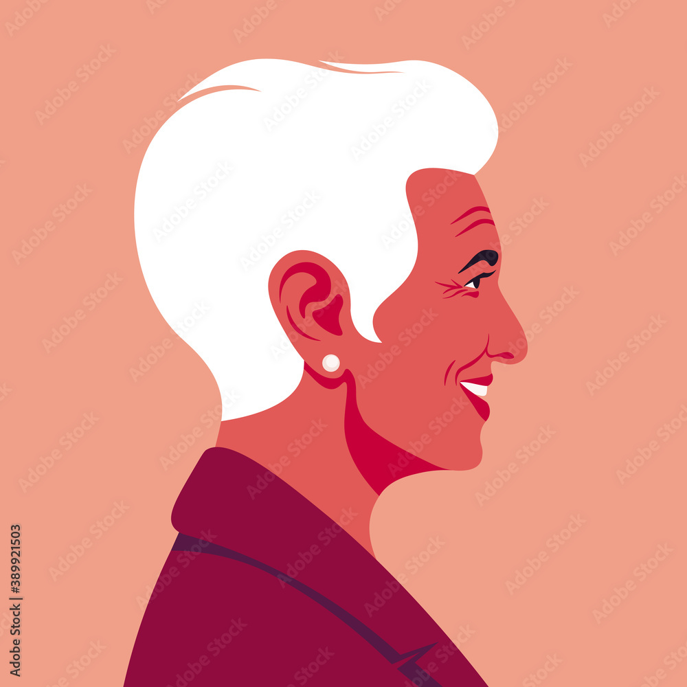 Profile of an elderly Latin American woman. The face of the grandmother is on the side. Business avatar. Vector flat Illustration