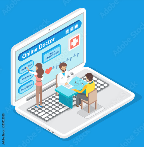 Online doctor, medical treatment, consulting with doctors in internet, website, physician or therapist online consulting patients with health problems, consultation at distance with specialist