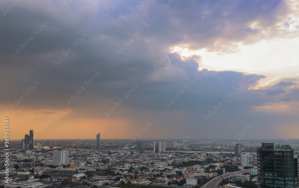 Bangkok, Thailand - Nov 03, 2020 : City view of Bangkok before the sunset creates energetic feeling to get ready for the day waiting ahead. Copy space, No focus, specifically.