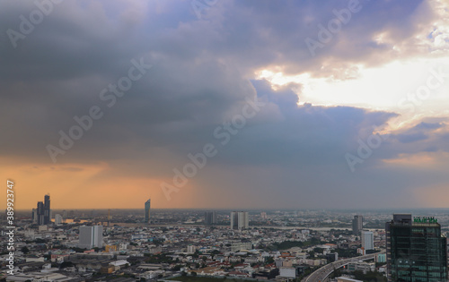 Bangkok, Thailand - Nov 03, 2020 : City view of Bangkok before the sunset creates energetic feeling to get ready for the day waiting ahead. Copy space, No focus, specifically.