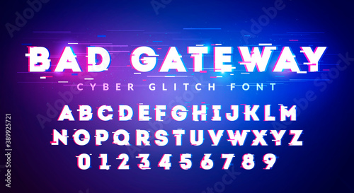 Vector Illustration Future Glitch Cyber Font. High Technology Typography.